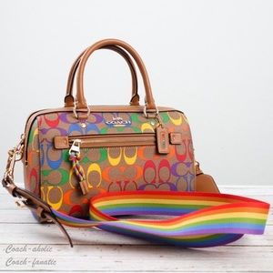 NWT Coach Rowan Satchel In Rainbow Signature PRIDE